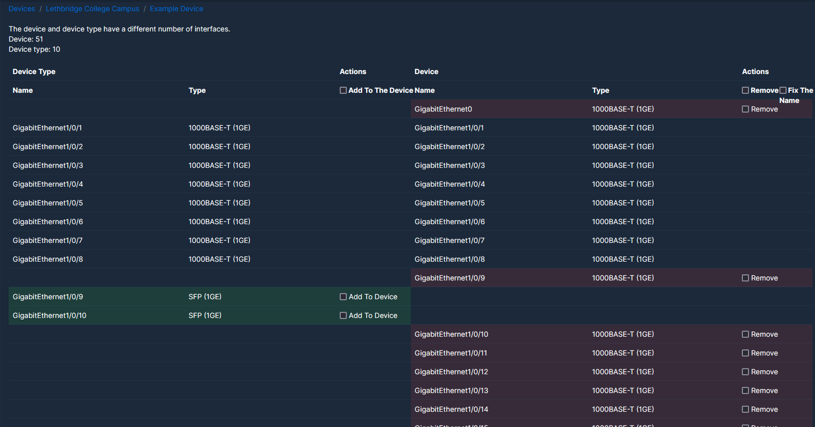 Interface comparison