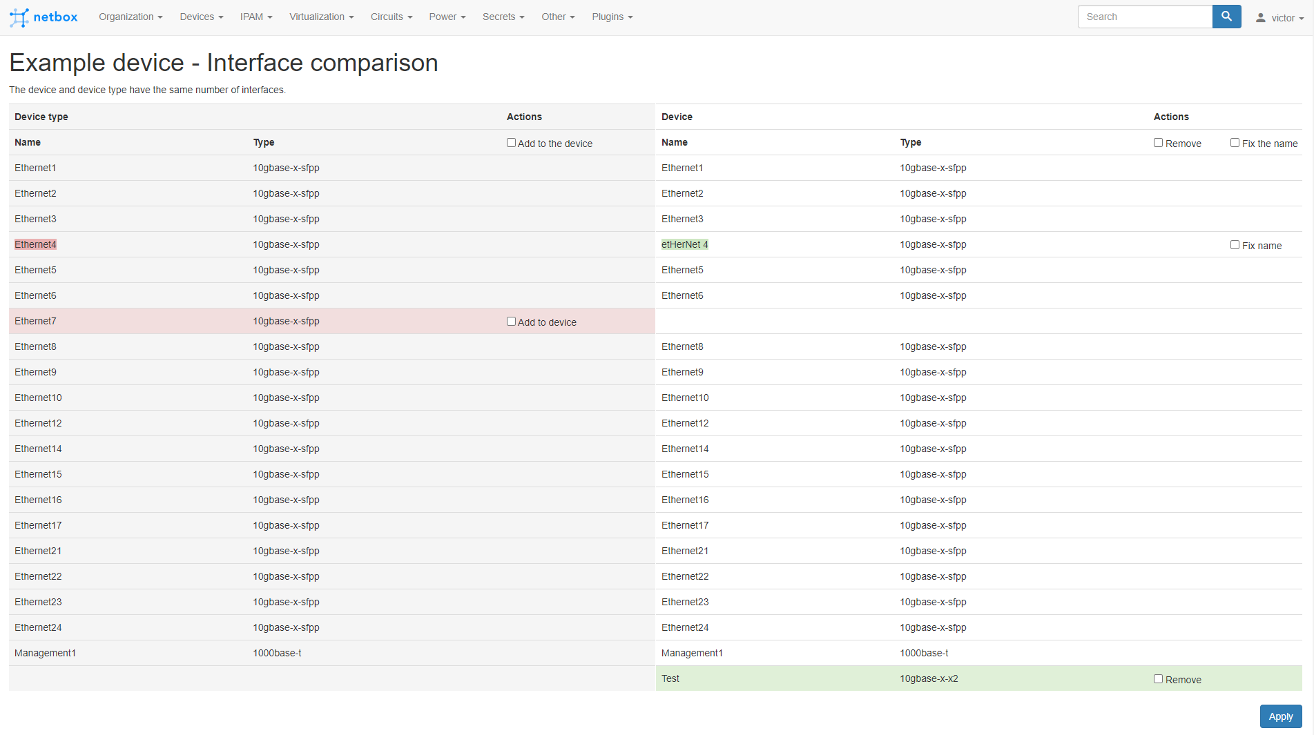 Interface comparison